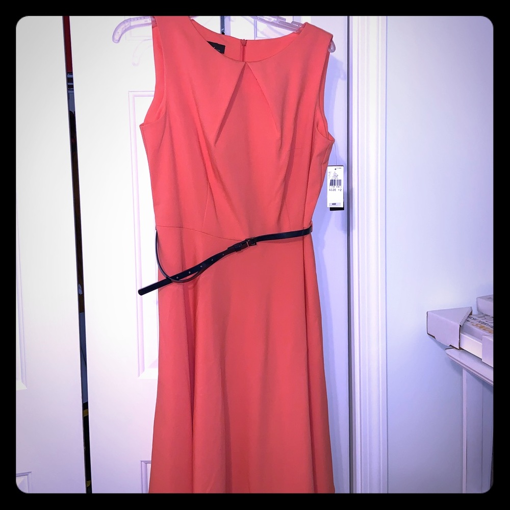 NWT WMN SZ12 SALMON color dress with black belt